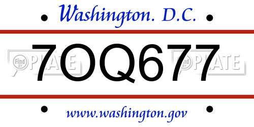 7OQ677 District Of Columbia License Plate