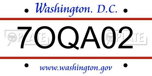 7OQA02 District Of Columbia License Plate