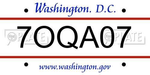 7OQA07 District Of Columbia License Plate