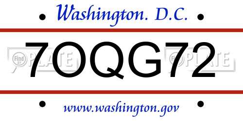 7OQG72 District Of Columbia License Plate
