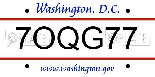 7OQG77 District Of Columbia License Plate
