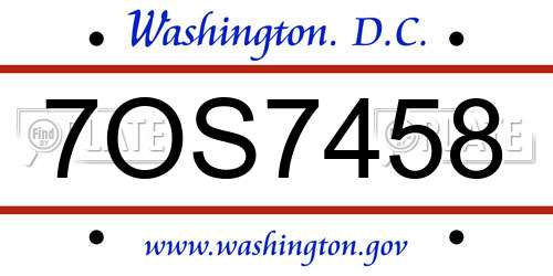 7OS7458 District Of Columbia License Plate