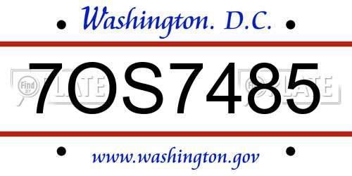 7OS7485 District Of Columbia License Plate