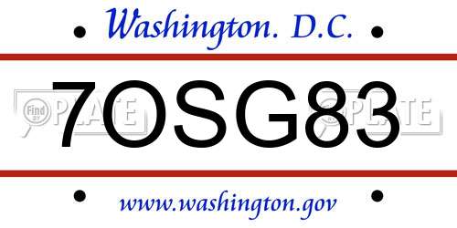 7OSG83 District Of Columbia License Plate