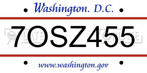 7OSZ455 District Of Columbia License Plate