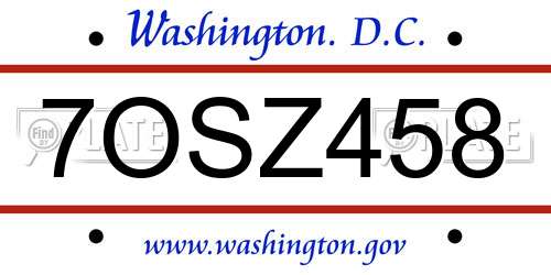 7OSZ458 District Of Columbia License Plate