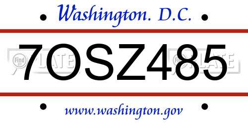 7OSZ485 District Of Columbia License Plate