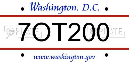 7OT200 District Of Columbia License Plate