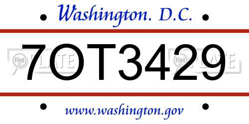 7OT3429 District Of Columbia License Plate