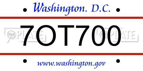 7OT700 District Of Columbia License Plate
