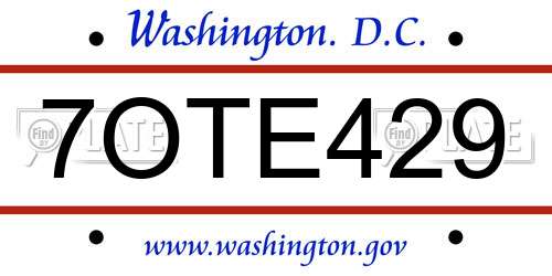 7OTE429 District Of Columbia License Plate