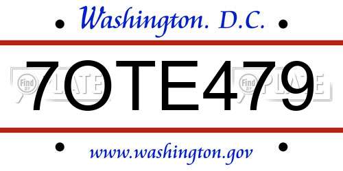 7OTE479 District Of Columbia License Plate
