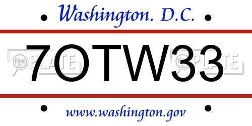 7OTW33 District Of Columbia License Plate