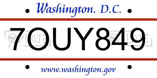 7OUY849 District Of Columbia License Plate