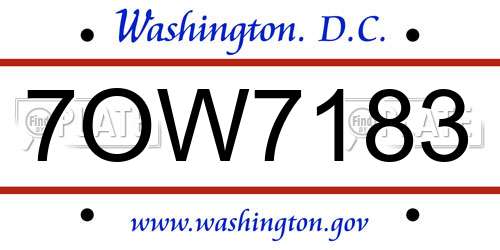 7OW7183 District Of Columbia License Plate
