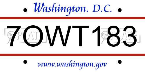 7OWT183 District Of Columbia License Plate