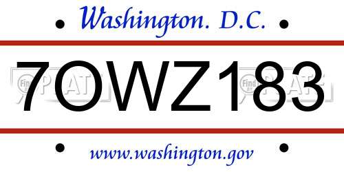 7OWZ183 District Of Columbia License Plate
