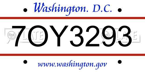 7OY3293 District Of Columbia License Plate