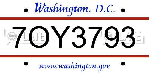 7OY3793 District Of Columbia License Plate