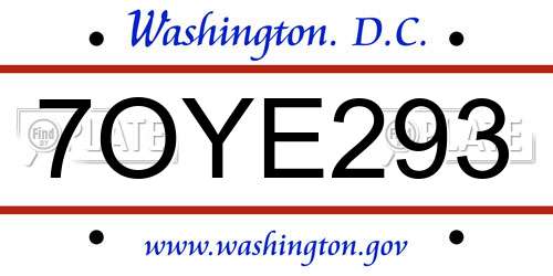 7OYE293 District Of Columbia License Plate