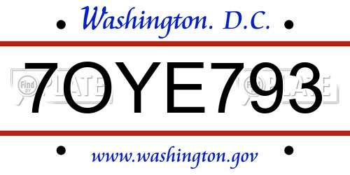 7OYE793 District Of Columbia License Plate