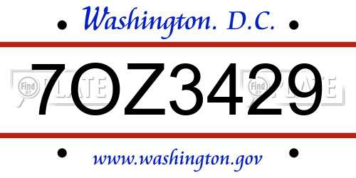 7OZ3429 District Of Columbia License Plate