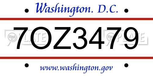 7OZ3479 District Of Columbia License Plate