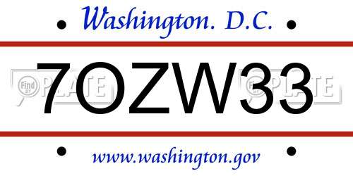 7OZW33 District Of Columbia License Plate