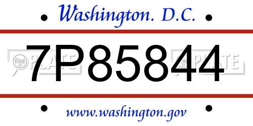 7P85844 District Of Columbia License Plate