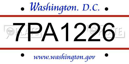 7PA1226 District Of Columbia License Plate