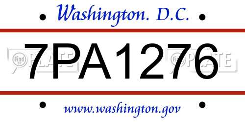 7PA1276 District Of Columbia License Plate