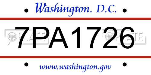 7PA1726 District Of Columbia License Plate