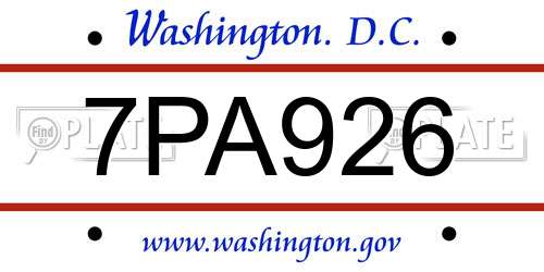 7PA926 District Of Columbia License Plate