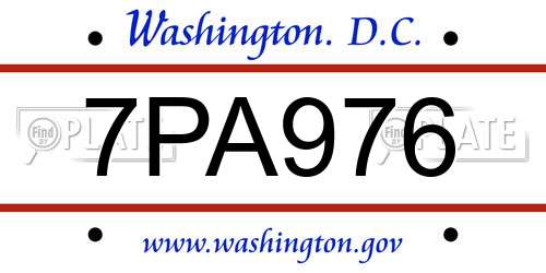 7PA976 District Of Columbia License Plate