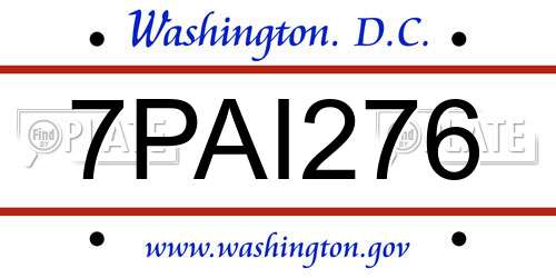 7PAI276 District Of Columbia License Plate