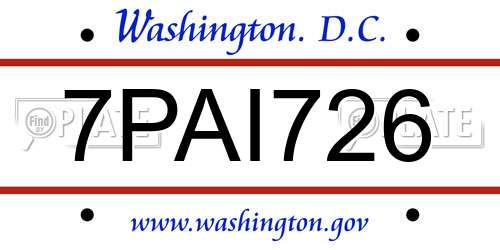 7PAI726 District Of Columbia License Plate