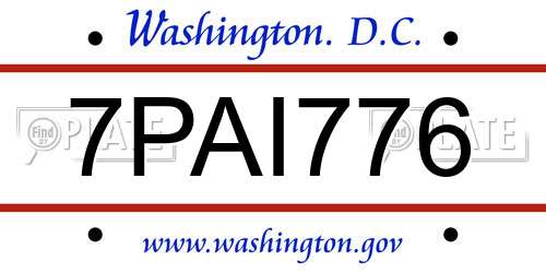 7PAI776 District Of Columbia License Plate