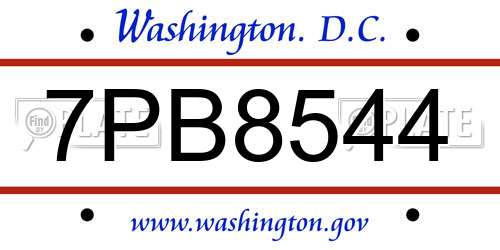 7PB8544 District Of Columbia License Plate