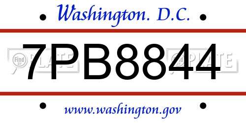 7PB8844 District Of Columbia License Plate
