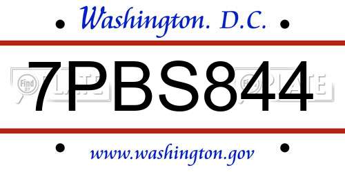 7PBS844 District Of Columbia License Plate