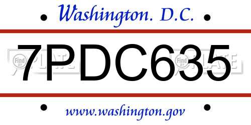 7PDC635 District Of Columbia License Plate