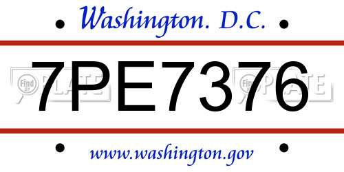 7PE7376 District Of Columbia License Plate