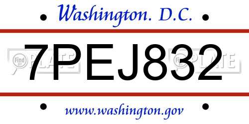 7PEJ832 District Of Columbia License Plate