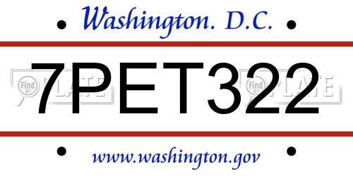 7PET322 District Of Columbia License Plate