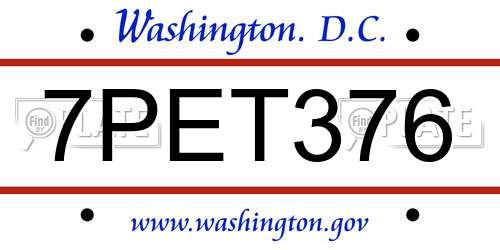 7PET376 District Of Columbia License Plate