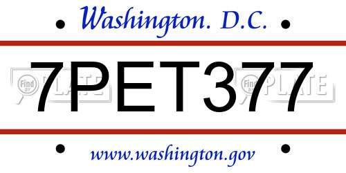 7PET377 District Of Columbia License Plate
