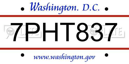 7PHT837 District Of Columbia License Plate