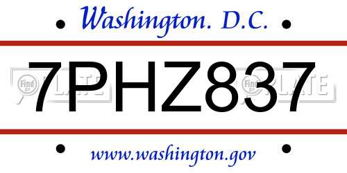 7PHZ837 District Of Columbia License Plate