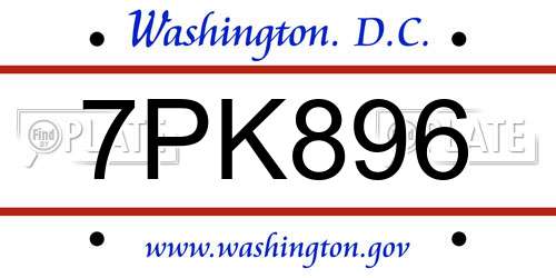 7PK896 District Of Columbia License Plate