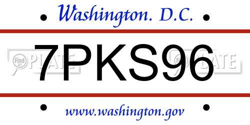 7PKS96 District Of Columbia License Plate